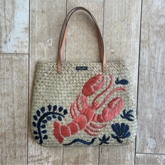 Kate Spade Reyna Cape Cod Straw Lobster Woven Tote Vintage RARE - Picture 10 of 12